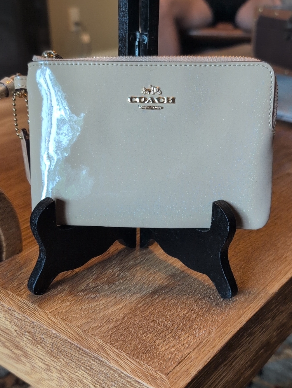 Coach Patent Wristlet in Light Beige with Gold Hardware NWOT